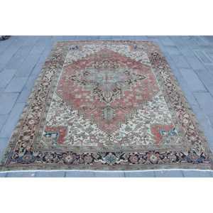 Turkish Oversize Rug 7.7x10.9 ft, <b>Red</b> Abstract Vintage <b>Wool</b> Rug - Product Image 1