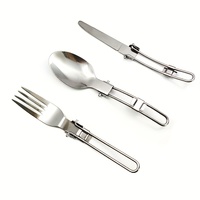 Ensemble de couverts de camping portable pour la cuisine en plein air, couteau, fourchette et cuillère pliables en acier inoxydable, 3 pièces, kit de cuisine