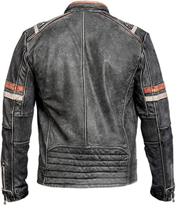Personalizado Biker Zip-Up Cafe Racer Slim Fit Chaqueta de piel de oveja genuina Invierno Stand Collar Motociclistas Lana - Product Image 2