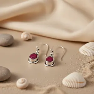 Boucles d'oreilles pendantes en argent 925 avec rubis pour femmes, bijoux fantaisie en pierres précieuses - Product Image 3