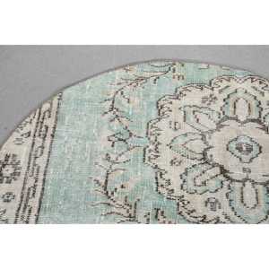 Alfombra Turca Vintage de 4,3x4,3 pies, Alfombra Redonda, Alfombra de Lana Azul - Product Image 4