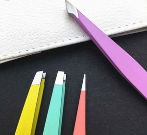 Pinzas profesionales para cejas de acero inoxidable sólido, tamaño Mini con etiqueta privada personalizada, pinzas de Punta inclinada de diferentes colores claros - Product Image 3