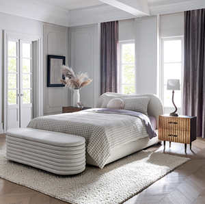 Cadre de lit double réglable en tissu moderne capitonné et rafraîchissant, taille Queen, cadre en bois, <span class=keywords><strong>Diana</strong></span> blanc bouclé, meubles de chambre à coucher - Product Image 5