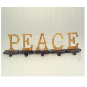 Wooden Peace Word With Metal <b>Stocking</b> <b>Holder</b> For Christmas Table Top Decorative - Product Image 1