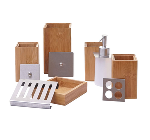 Juego de baño de madera de acacia, juego de 6 piezas, artesanías, juego de baño personalizado de alta calidad para lavado de manos - Product Image 3