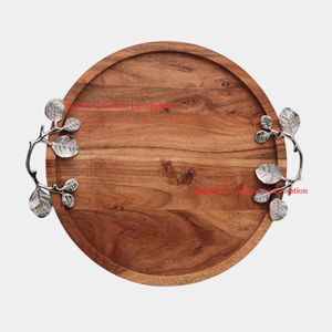 ถาดเสิร์ฟวัสดุไม้สไตล์วินเทจพร้อมที่จับสีเงินหรูหราสำหรับคณะกรรมการเสิร์ฟชีสในการจัดเลี้ยง - Product Image 1