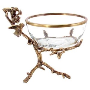 Stylish Modern Look Birds Designer Aluminum Casted Gold Plated Base Stand For Clear <b>Glass</b> Round Shape <b>Serving</b> & Decorative <b>Bowl</b> - Product Image 1