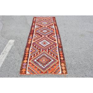 Étnico naranja marrón 3X9,5 pies lana viscosa clásica alfombra turca patrón de retazos sala de estar alfombra látex rectángulo pasillo - Product Image 1