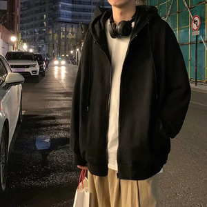 เสื้อฮู้ดมีซิปผ้าคอตตอนหนัก350กรัมสีดำสำหรับผู้ชายดีไซน์โลโก้ตามสั่ง - Product Image 3