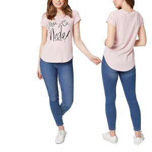 100% Cotton Customized O-Neck Short Sleeve Side Split Summer <b>Tops</b> <b>Women</b> T Shirt - Product Image 5
