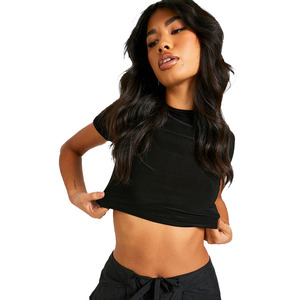 High Quality Women <b>Black</b> Colour 100% Cotton Mid Weight Blank Cropped T <b>Shirt</b> For Sale In Reasonable Bulk Rates - Product Image 4