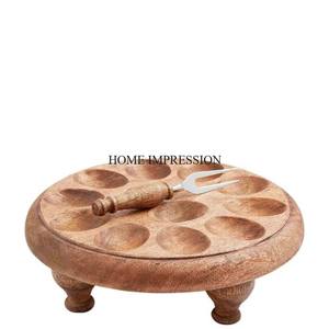 Vintage Art Collection Luxueux Qualité Acacia En Bois Fait Forme Ronde Oeuf Rack De Stockage Et Support Étagère Unité Fournitures - Product Image 3