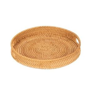 Plateau en rotin de bambou fait main plateau en rotin avec poignée tissé à la main rond haut mur plateaux de séparation des aliments multi-usages - Product Image 3