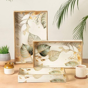 Antique Style <b>Enamel</b> Printed Fancy Design Wood Serving Tray Customised MDF with Decorative Feature - Product Image 1