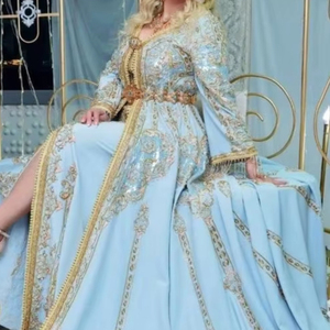 DISEÑADOR deslumbrante ZARI BORDADO EN CAFTAN AZUL CIELO CON VESTIDO DE VELO CON TRABAJO DE DABKA EMBELLECEDADO PARA FIESTA-DESGASTE Y Boda = 2024 - Product Image 1