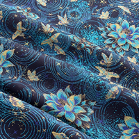 Tissu Jacquard Texturé Bleu Marine à Motifs Floraux et Papillons pour Robes, Rideaux, Nappes, Sacs et Décoration Intérieure – Vente en Gros