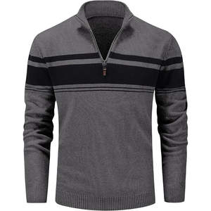 Pull-over d'hiver tendance pour homme, personnalisé OEM/ODM, à manches longues, en tricot jacquard géométrique, fourré, respirant et à séchage rapide - Product Image 4