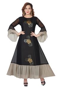 Indien ethnique longue Kurti robe femmes imprimé multicolore blanc Flair Sexy Style pakistanais soie mariages fêtes-modèle fantaisie - Product Image 2