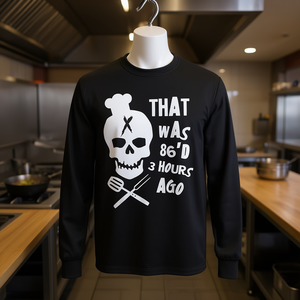 Camiseta de manga larga con gráfico de restaurante y cocina Line Cook Chef 86'D - Product Image 3