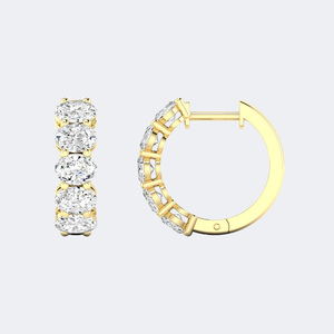 Pendientes de Aro Huggie con Corte Ovalado de 2.00CTW, Engaste de Puntas Compartidas, Oro de 14k, Diamante Cultivado en Laboratorio, Pequeños y Delicados Aros con Piedras Preciosas Ovaladas para Mujer - Product Image 5