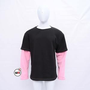 Qualité supérieure 100% coton Chemise personnalisée de luxe Unisexe 2 en 1 Double couche T-shirt à manches longues Double couche T-shirt à manches - Product Image 1