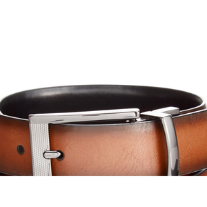 Cintura Alfani in Pelle di Vacchetta Marrone, Reversibile con Bordo in Piuma, Logo Personalizzato, Alta Qualità, Stile Formale e alla Moda, Lunghezza Personalizzabile in PU - Product Image 2