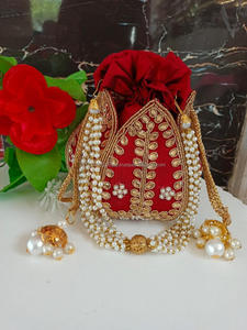 Nouvel arrivage superbe sac à main en relief imprimé multicolore Zardozi Work Bridal Evening Purse Women Traditional Potli String Purses - Product Image 5