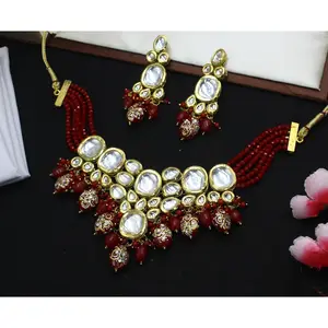 珠宝套装最优质昆丹石小珠作品印度传统仿项链套装耳环迪拜珠宝