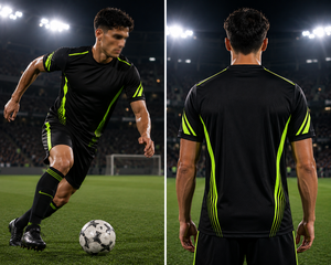 Maillot de football néon personnalisé noir et vert avec rayures lumineuses, respirant, uniforme d'équipe par sublimation, vente en gros - Product Image 3