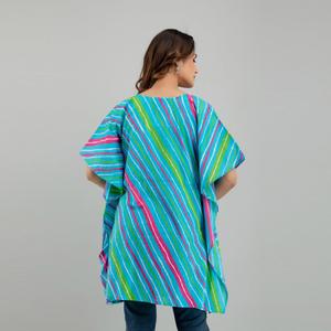 Robe Kaftan en Coton Imprimé Leheriya Bleu Clair Taille XS Respirante et Élégante pour Tenue de Soirée Type de Fourniture ODM SHKUP1229 Design - Product Image 3