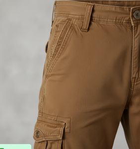 Durable <b>Khaki</b> Cargo <b>Shorts</b> for <b>Men</b> | Outdoor Adventure Apparel with Drawstring Hem & Pockets - Product Image 3