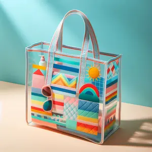 HANSUN Customized Letter Pattern PVC Shopping Tote Bag Waterproof Beach Bag for Cosmetics Storage