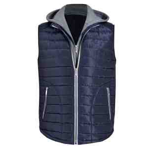 Gilet matelassé personnalisé pour femmes, à capuche, d'hiver, avec imprimé bicolore, sans manches, vente en gros - Product Image 1