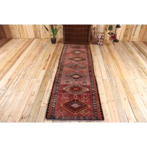 3.3x9.9 ft <b>Runner</b> Turkish Rug, Vintage Rug, <b>Red</b> Black Paisley Wool Rug - Product Image 1