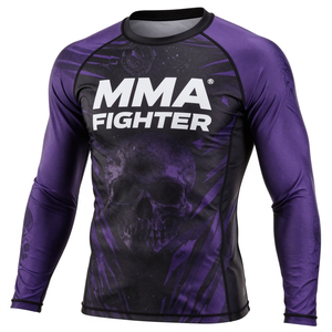 เสื้อรัดกล้ามเนื้อแขนยาวสีม่วงคุณภาพสูงสำหรับนักต่อสู้ MMA แห้งเร็ว เสื้อกีฬาผู้ชาย - Product Image 2