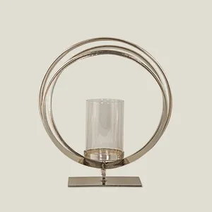 Portavelas de pilar de huracán de Metal dorado de lujo hecho a mano moderno, precio de venta alto, pilar de soporte de huracán Cnadle - Product Image 2