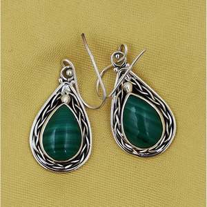 Boucles d'oreilles pendantes en argent sterling 925 faites à la main, design goutte d'eau en malachite pour femmes - Product Image 6