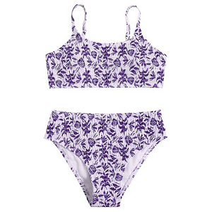 Conjunto de Bikini Floral de 2 Piezas para Mujer de Alta Calidad, Top Fruncido, Braguita de Cintura Alta, Estampado Digital, Traje de Baño Elástico - Product Image 1