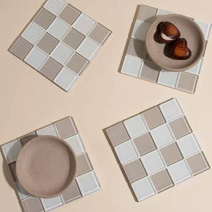 Best Selling Mosaic <b>Coaster</b> Glass Tile Table Mat Manufacturer Square Drink <b>Coaster</b> Supplies Beige <b>White</b> Kitchen Dining TableWare - Product Image 1