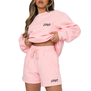 Ensemble court à capuche pour femmes à la mode Ensemble deux pièces décontracté Survêtement d'été OEM Activewear avec taille personnalisée et logo OEM - Product Image 5