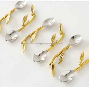 Juego de cuchara de postre con mango de diseño de ramita dorada y plateada de lujo para bodas y fiestas - Product Image 3