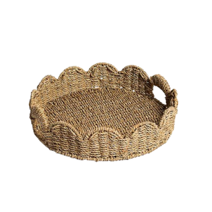 ถาดเสิร์ฟหญ้าทะเลทรงกลมเป็นมิตรกับสิ่งแวดล้อมลายหอยเชลล์ถาดสำหรับตกแต่งขายส่งจากเวียดนาม - Product Image 1