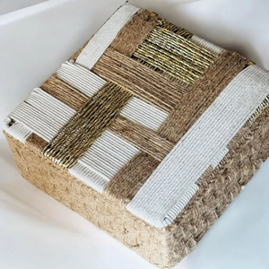 Hot Selling 10x10x4.5 Inch Sky Blue <b>Square</b> Cotton Jute Gift Hamper <b>Basket</b> with Lid 700g Multipurpose Storage Box Organizer - Product Image 6