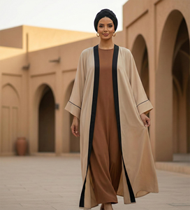 Conjunto de Abaya Informal de Viscosa para Mujer Musulmana para el Eid, Color Sólido, Ropa Islámica Simple, Elegante Cárdigan de Manga Larga de 2 Piezas - Product Image 2