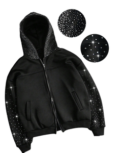 Sweat à capuche oversize Y2K à fermeture éclair avec impression numérique hivernale et strass graphiques, style Punk Gothique Crâne, personnalisable OEM - Product Image 3