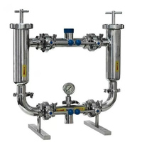 Filtro de Agua Manual Sanitario de Acero Inoxidable SS304/SS316L, Filtro Dúplex Higiénico, 4 Válvulas de Mariposa, 2 Válvulas Angulares de 1"-4"
