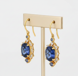 ต่างหูห้อยทรงวงรีบลูไฮโดร 10×14 ประดับเพชร CZ |   ต่างหูเงินแท้ 925 ชุบทอง 18K สำหรับงานปาร์ตี้และงานแต่งงานสำหรับผู้หญิง - Product Image 3