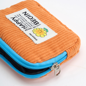 Durable Light Weight <b>Foldable</b> Portable Vintage Fashion Trend Corduroy Pouch Zipper Closure <b>Small</b> Capacity Makeup Storage Bag - Product Image 6