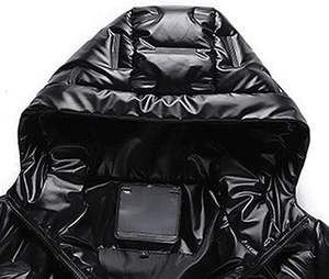 Veste matelassée élégante en nylon métallisé brillant, veste à capuche imperméable et respirante, activités de plein air d'hiver, vestes brillantes - Product Image 3