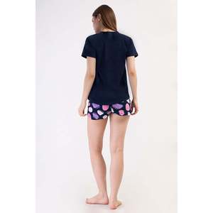 Conjunto de Top y Pantalón Corto de Licra Suprema con Cuello Redondo y Mangas Reglan Ovaladas para Mujer - Azul Marino - Azul Marino - Product Image 3